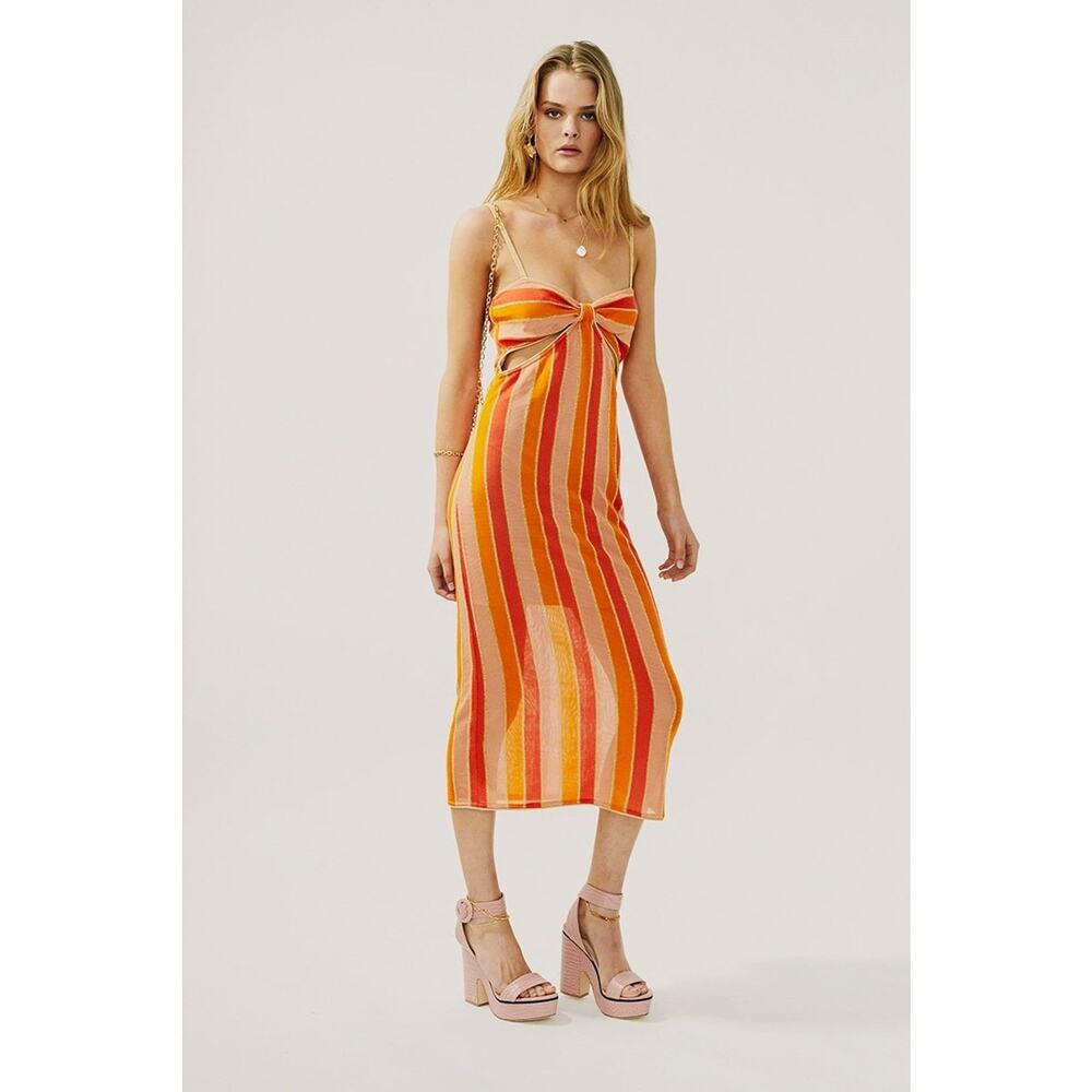 Suboo Billie Cut Out Midi Dress Multi Peach - XS Striped Metallic